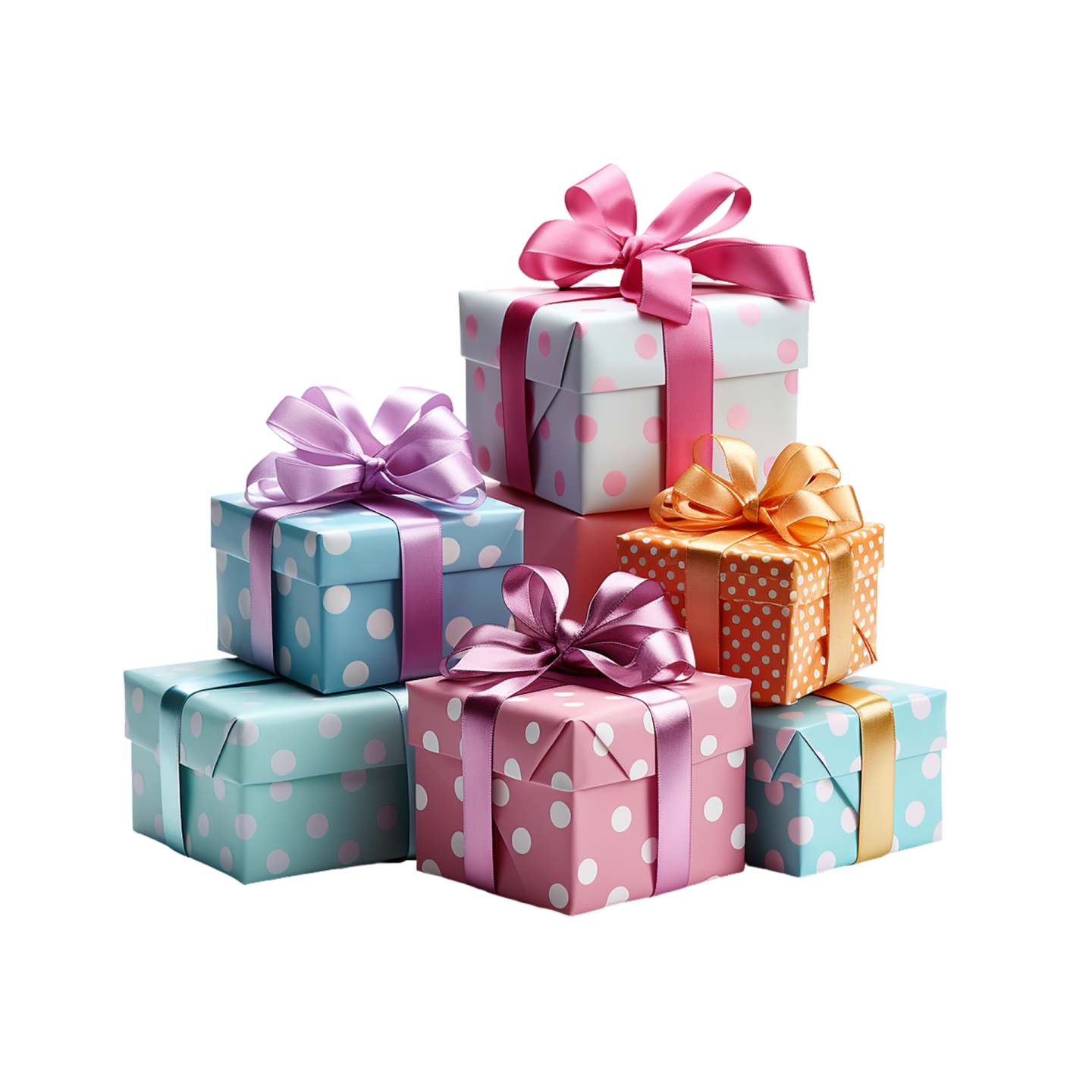 a pile of colorful gift boxes with bows