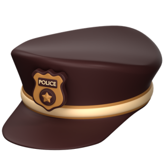 a brown hat with a police badge on it