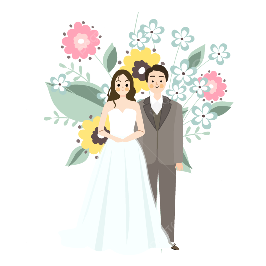 a bride and groom with flowers in their hands