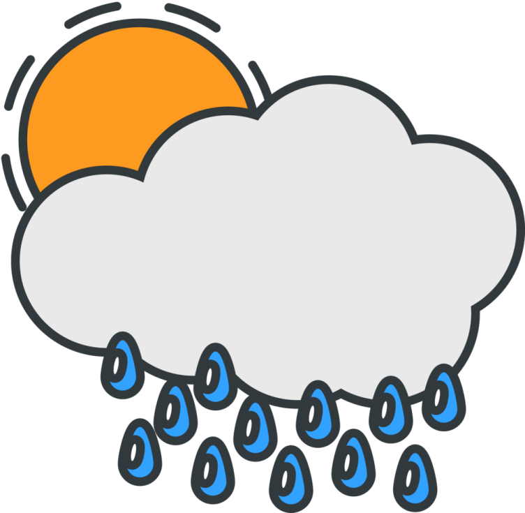 a cloud with rain and sun in the background