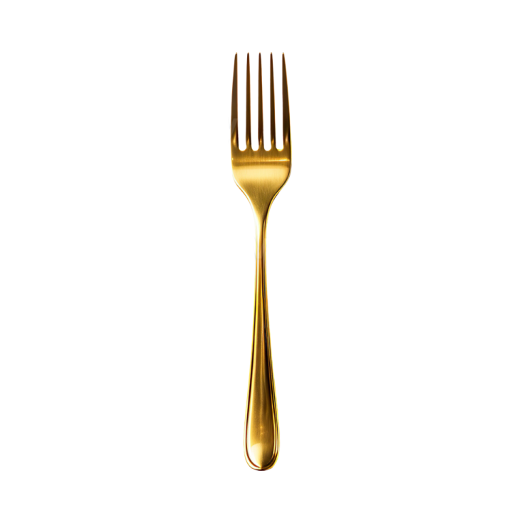 a gold fork on a white background