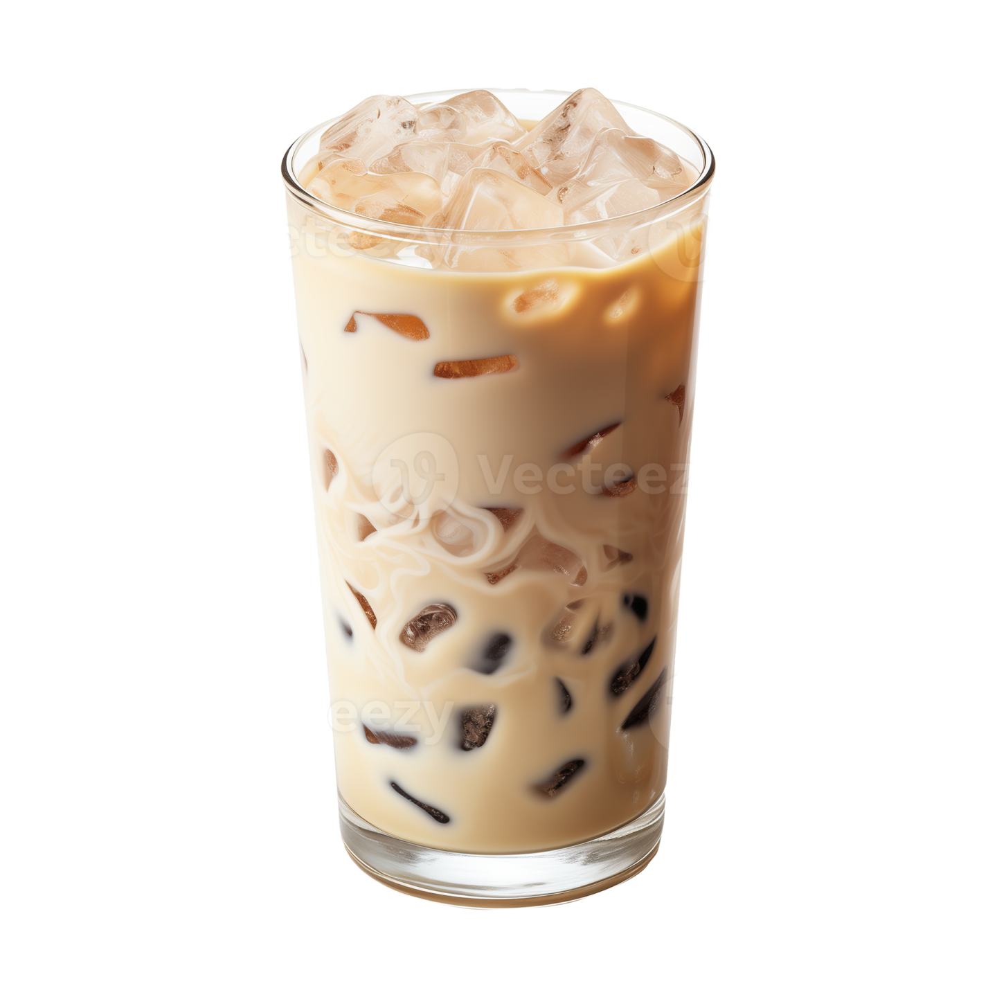 a tall glass of iced coffee with ice