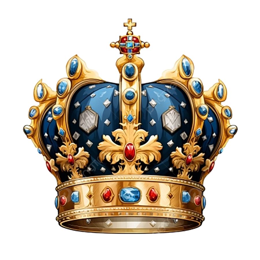 a gold crown with blue and red jewels