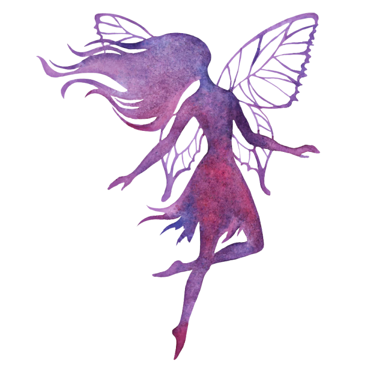 a watercolor painting of a purple fairy