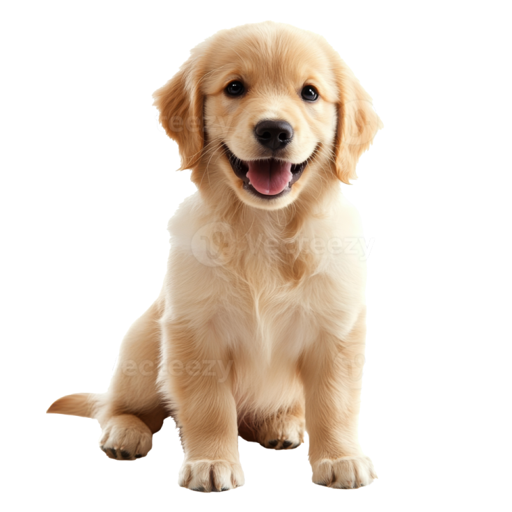a golden retrieve puppy sitting on a white background