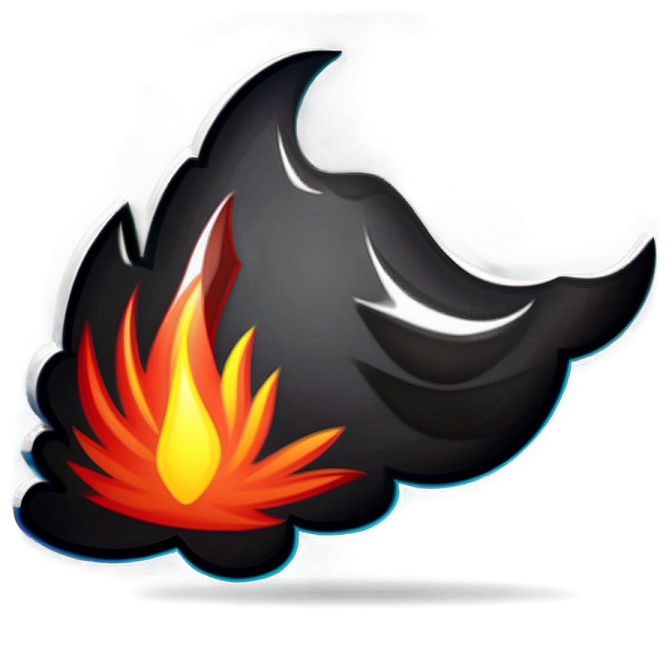 a black bird with flames in its beak