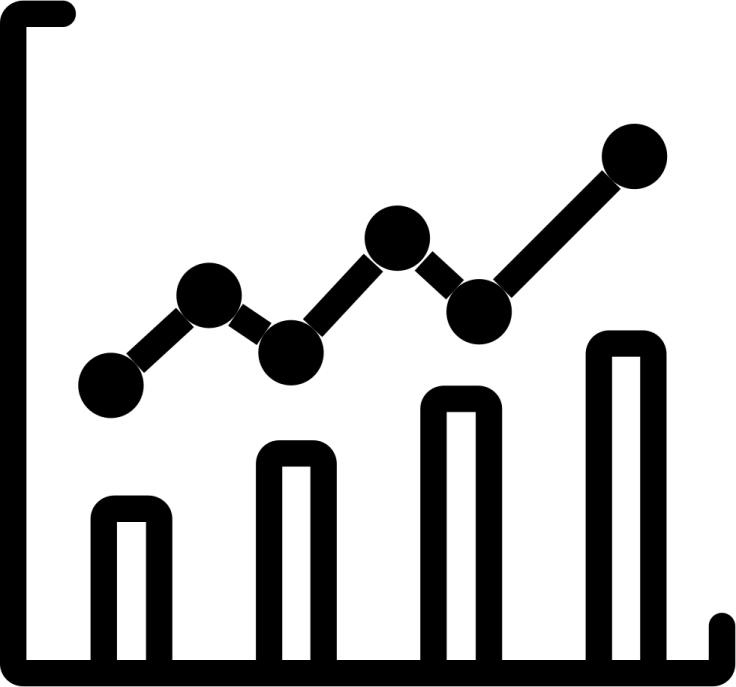 a bar chart with an arrow pointing upward