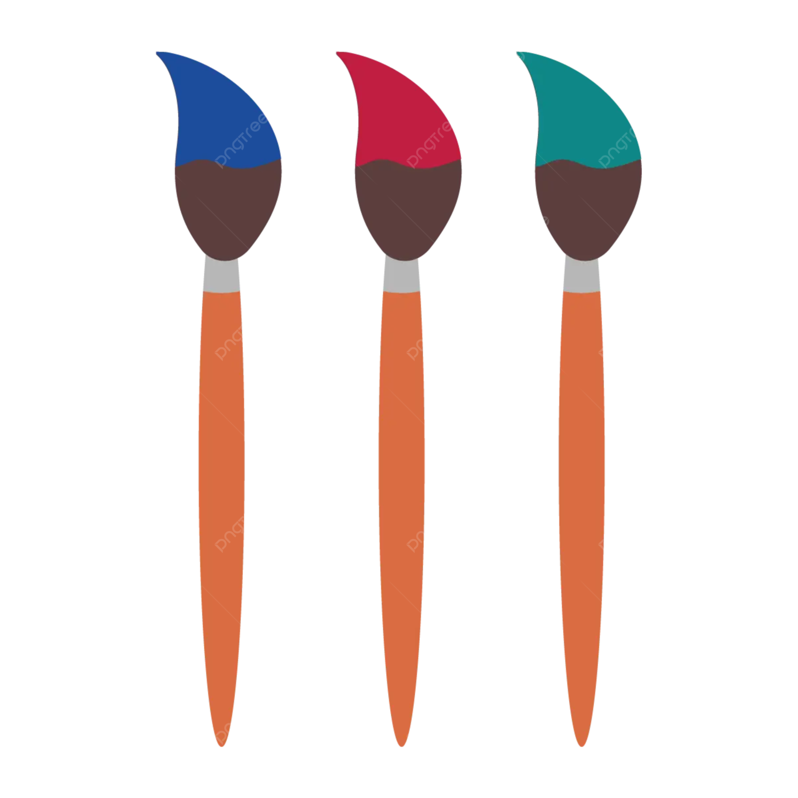 three paint brushes on a white background