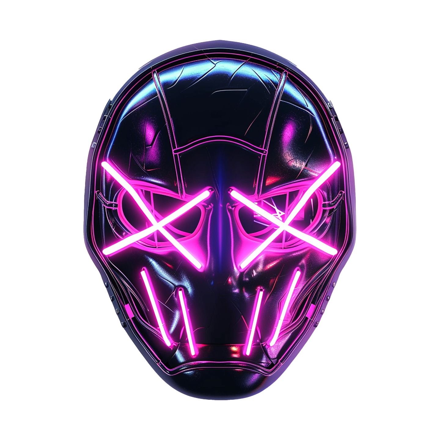 a black mask with pink neons on it