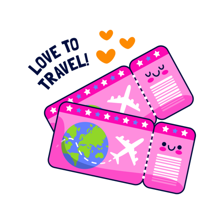 two pink tickets with the words love to travel on them