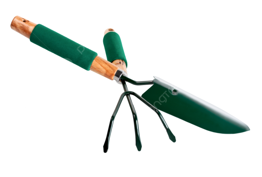 a green garden knife with wooden handle
