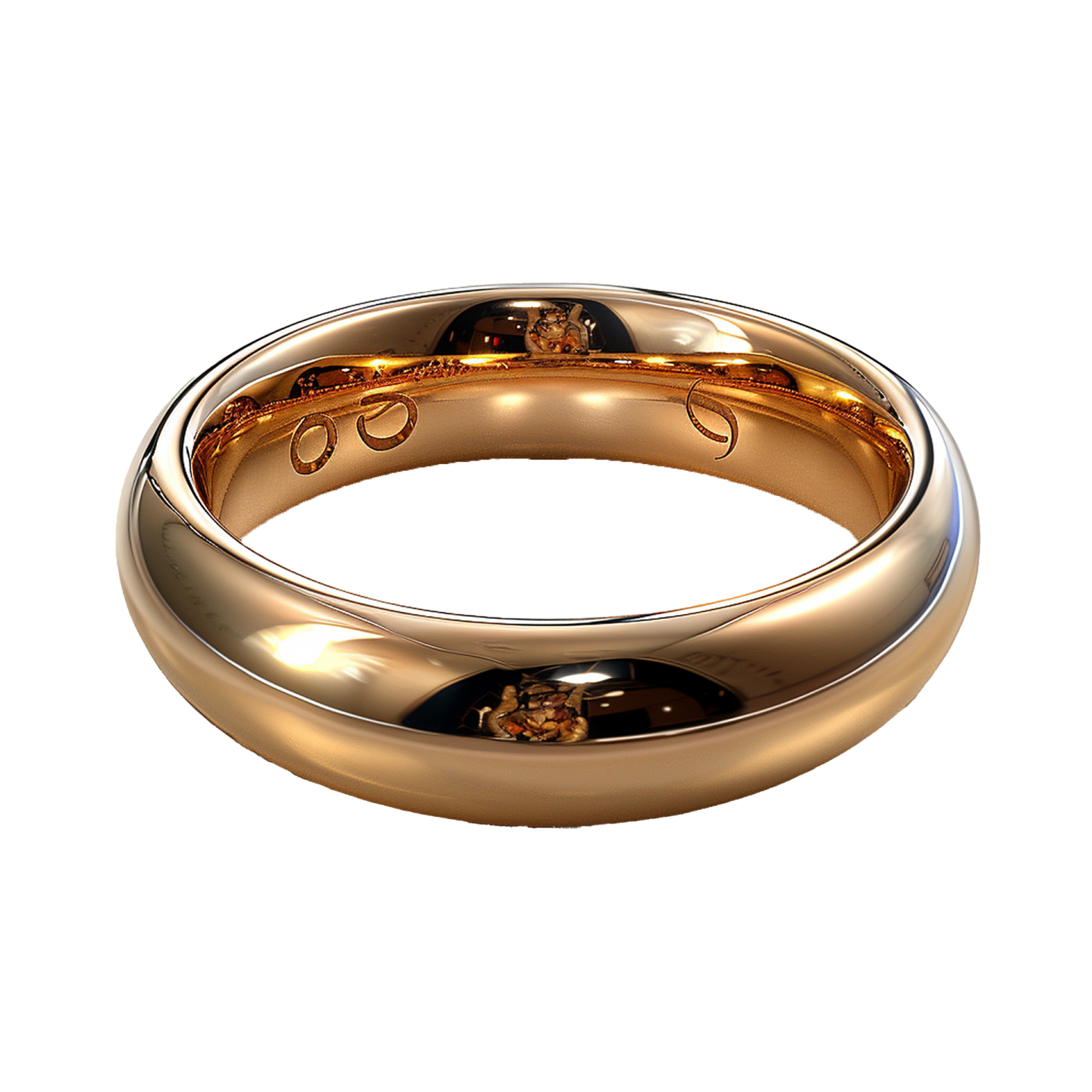 a gold wedding ring on a white background
