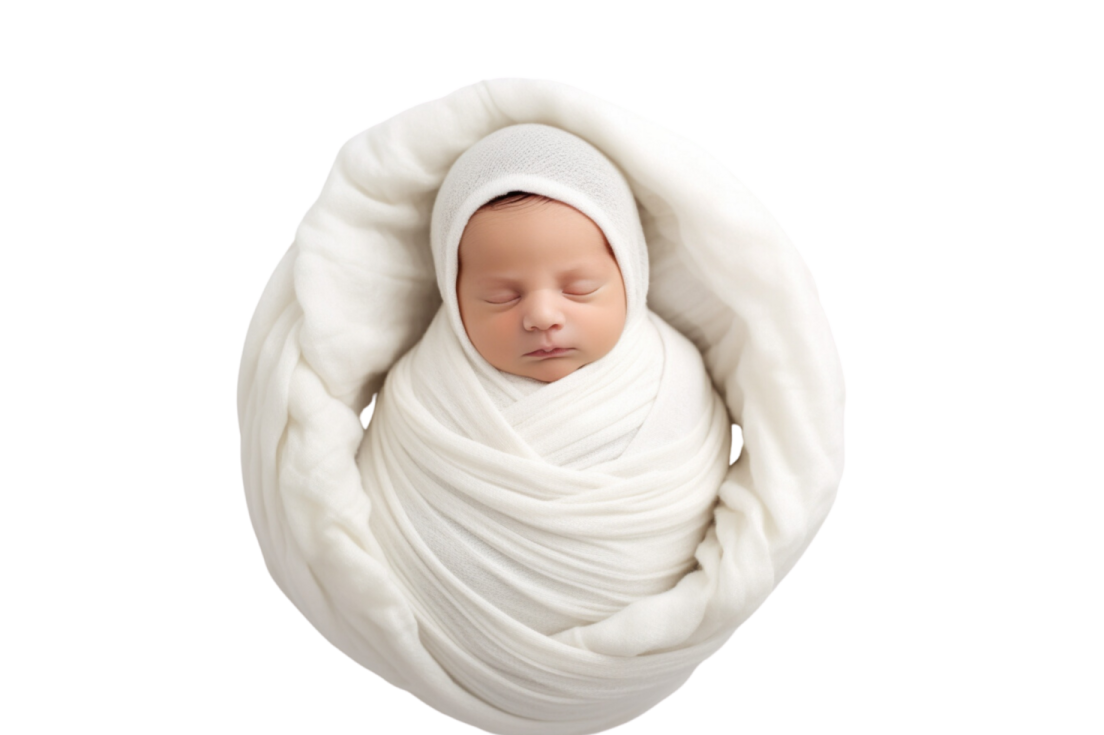 a newborn wrapped in a white blanket