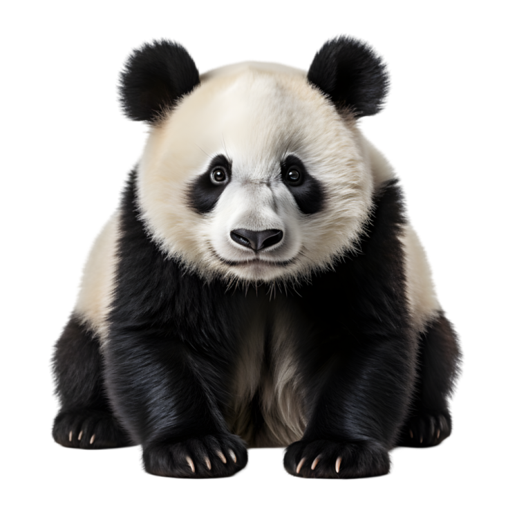 a panda bear sitting down and looking at the camera