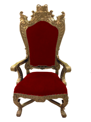a red chair with gold trimmings on it