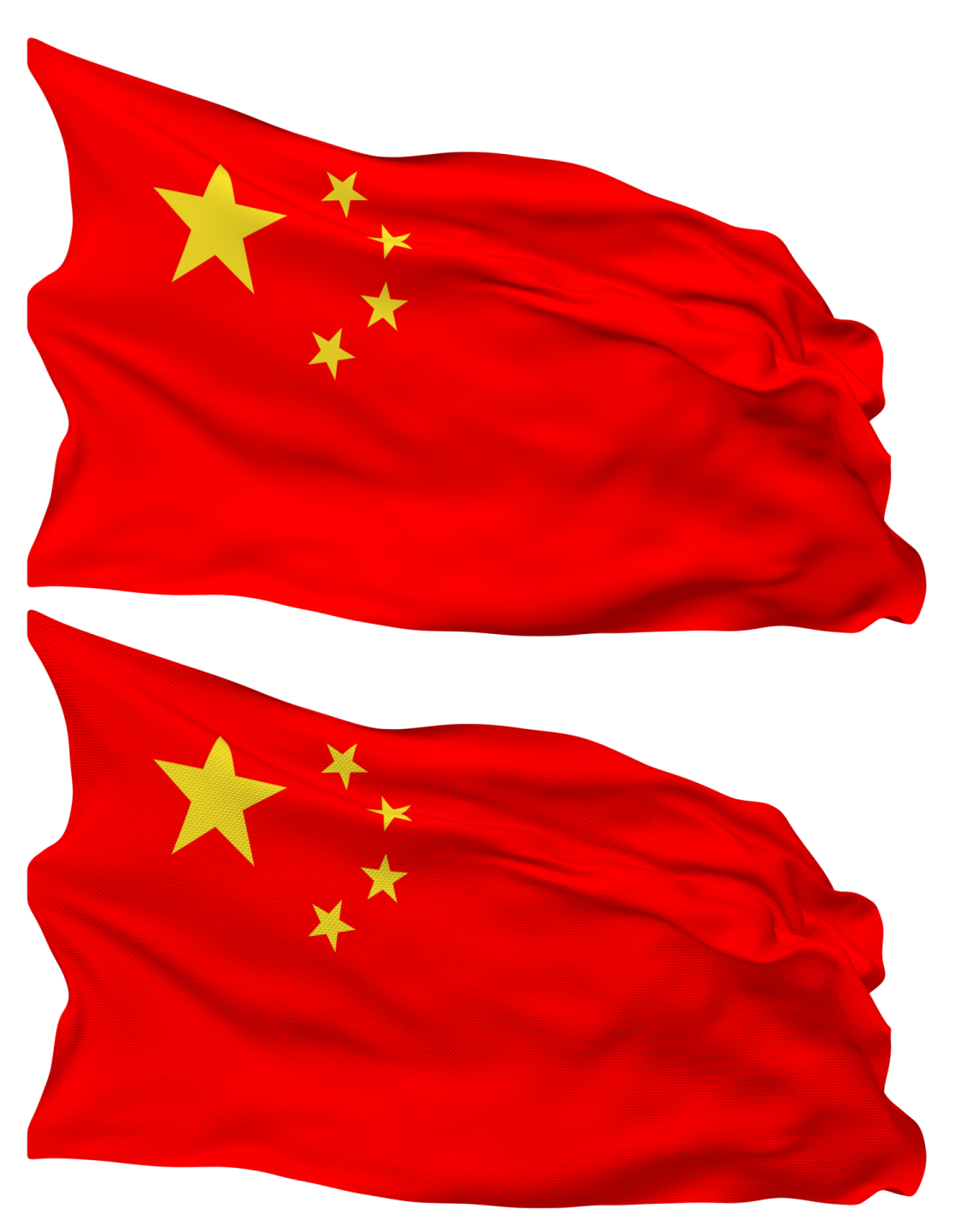 two chinese flags waving in the wind