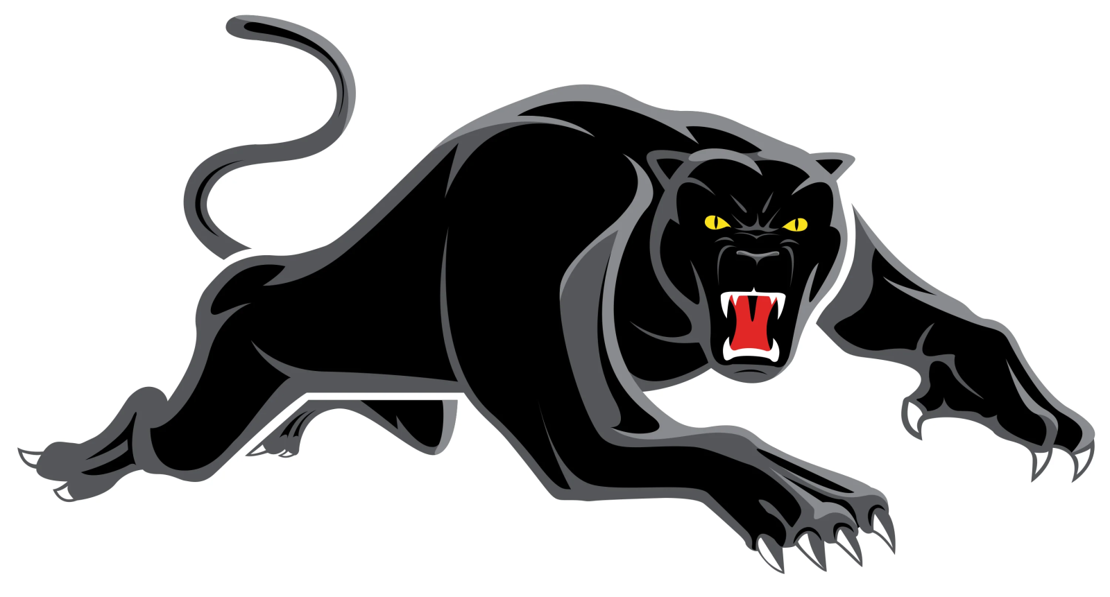 a black panther running with its mouth open