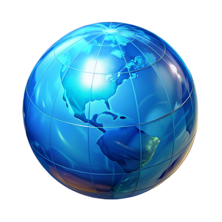 a blue globe on a white background