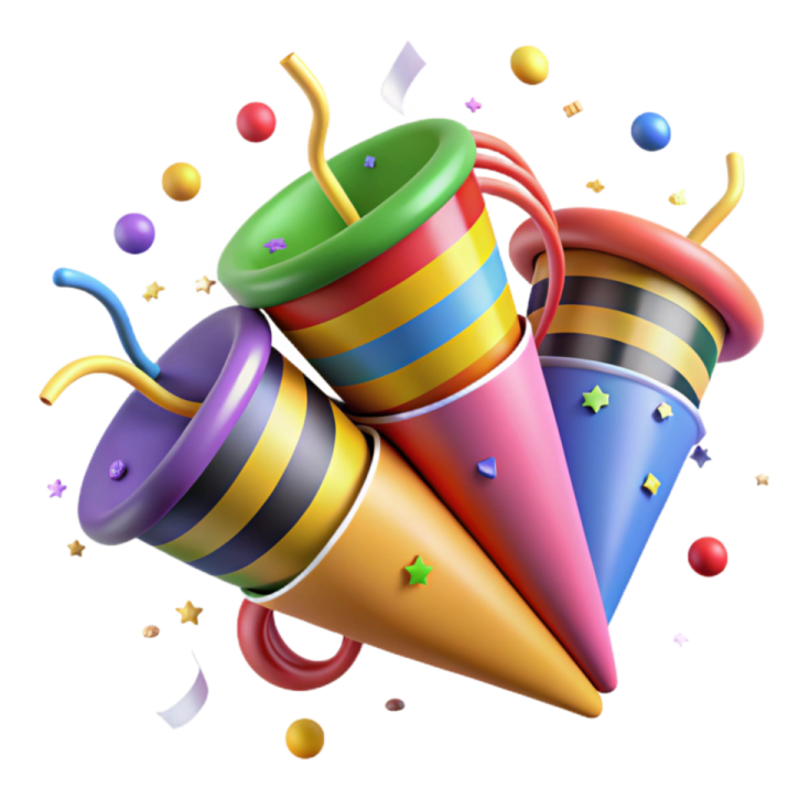 a bunch of party hats with cons