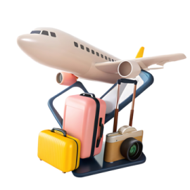 a toy airplane with luggage and a camera