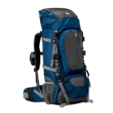a blue backpack on a white background