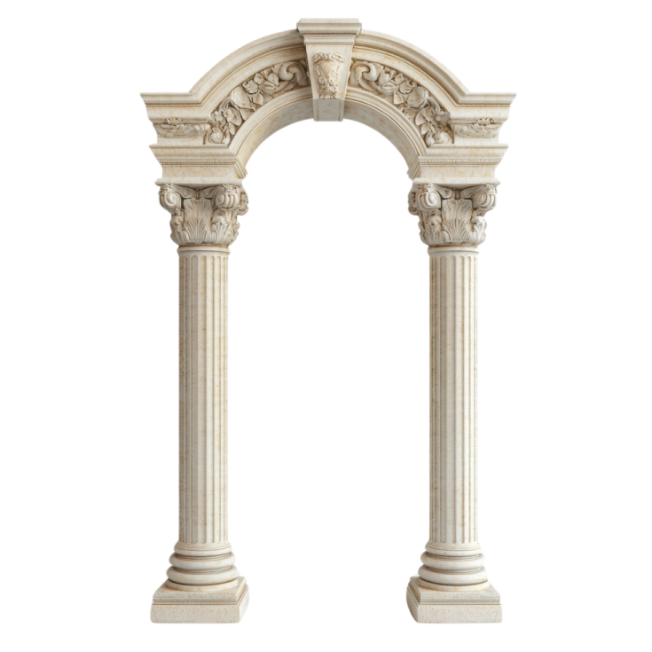 a white marble arch with two columns