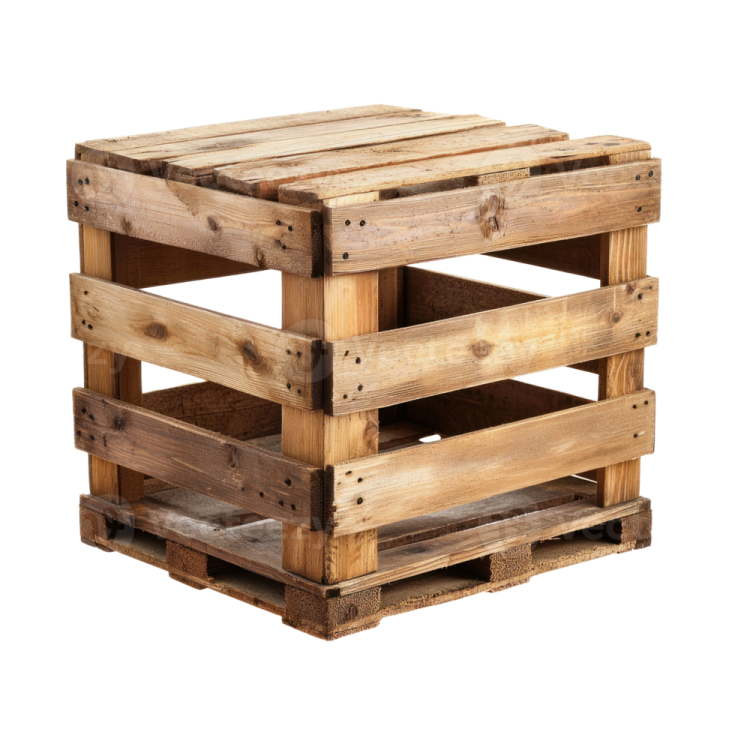 a wooden crate on a white background
