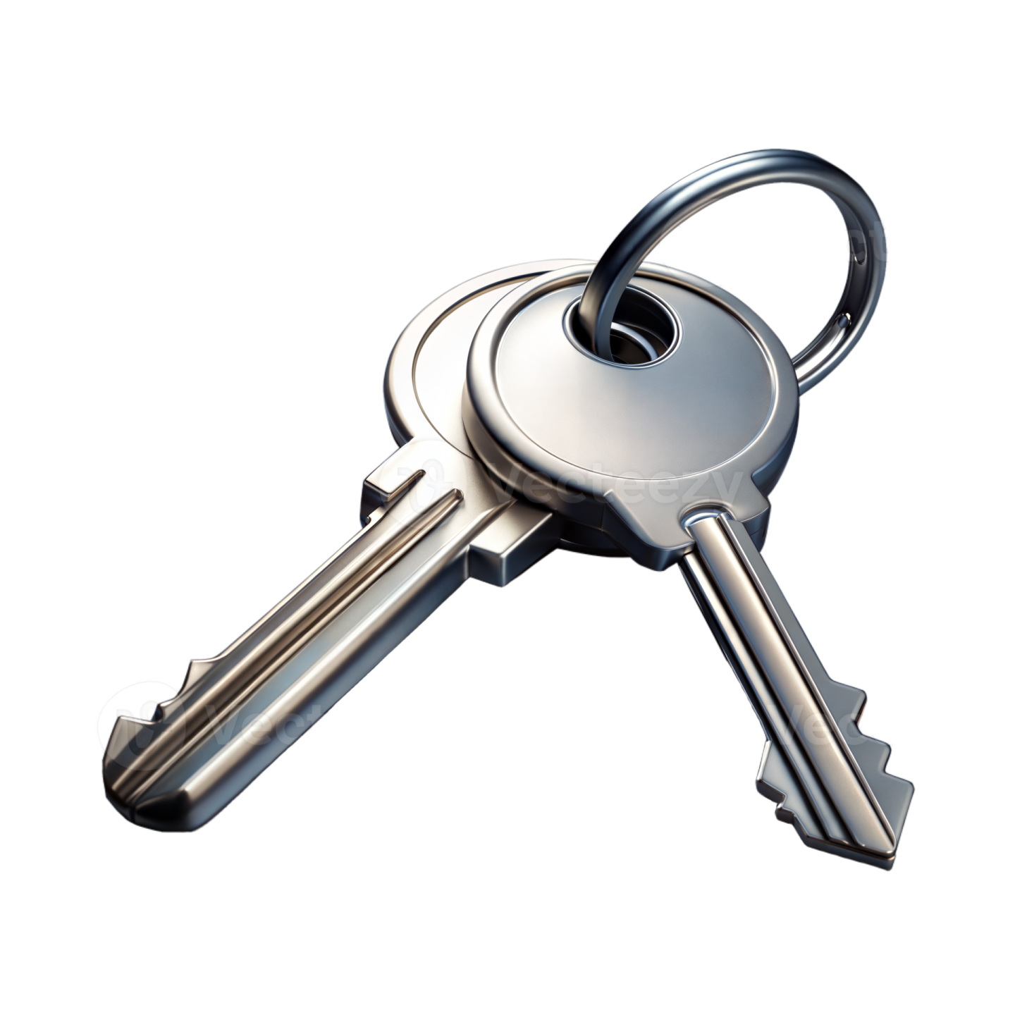 a silver key on a white background