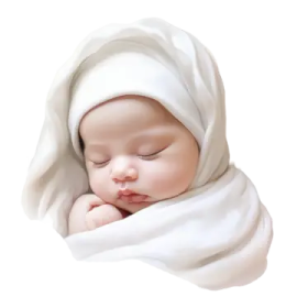 a baby wrapped in a white blanket