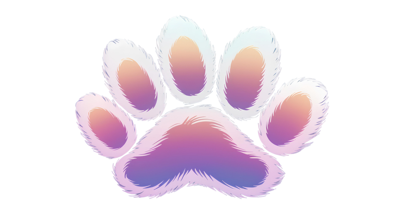 a pink and purple paw print on a white background