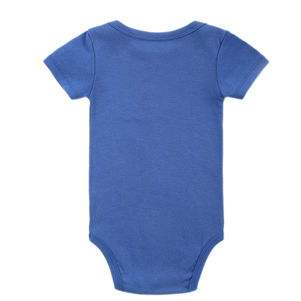 a baby boy's blue bodysuit with short sleeves