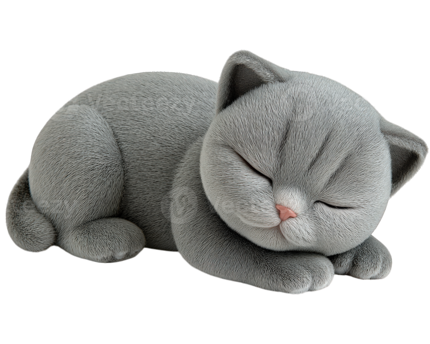 a gray cat sleeping on a white background