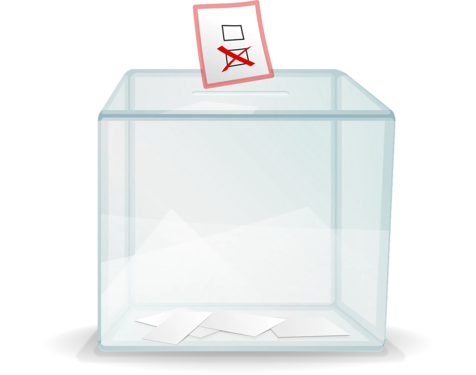 a ballot box with a red check mark on it