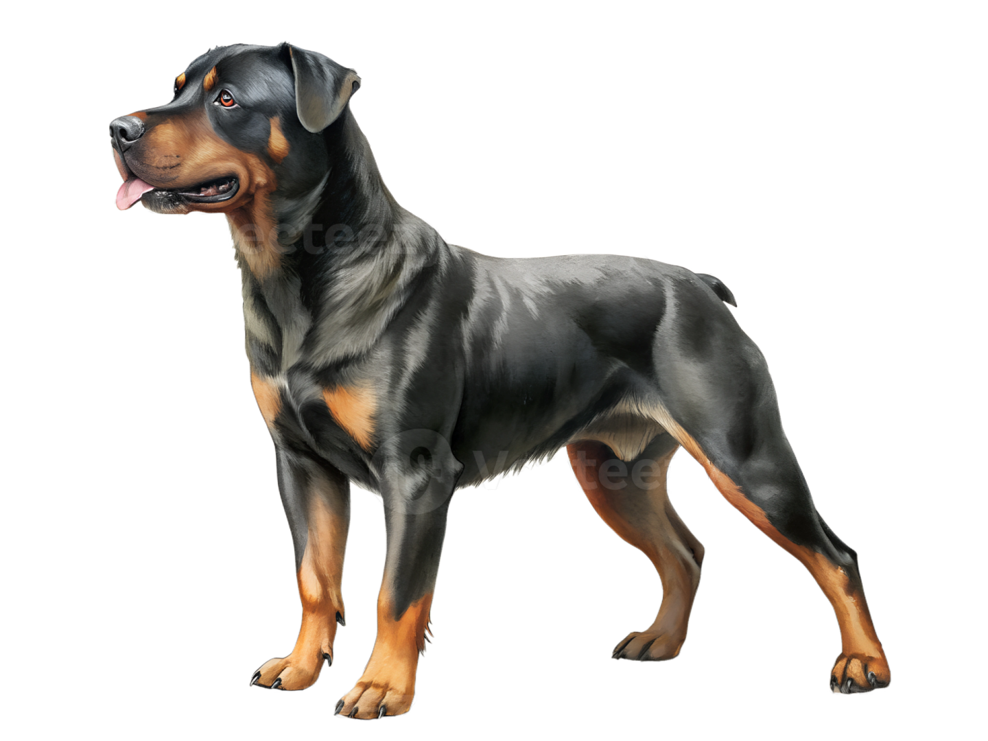 a black and brown dog standing on a white background