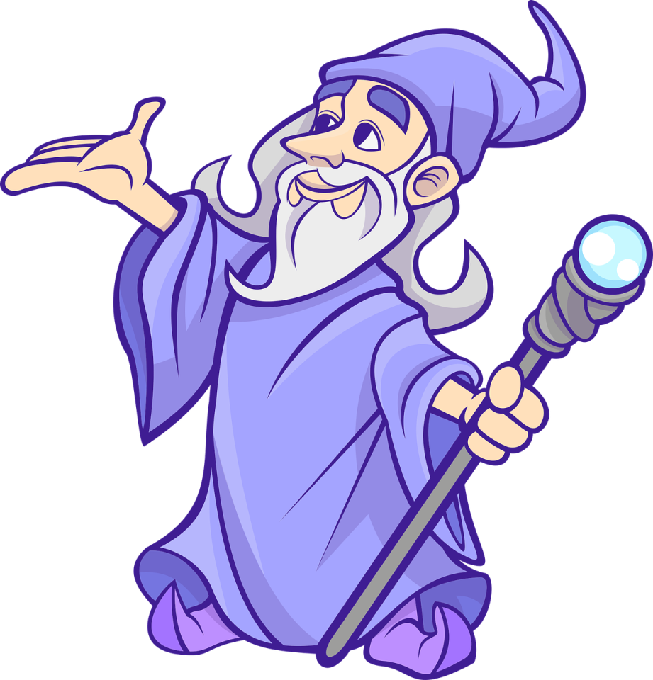 an old wizard with a magic wand