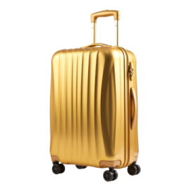 a gold suitcase on wheels