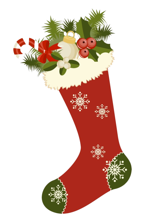 a christmas stocking with holly and bells