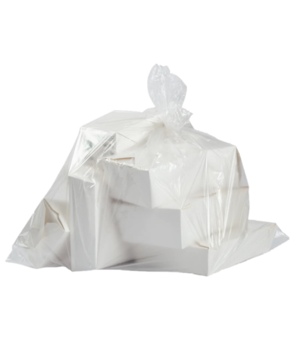 a white plastic garbage bag with the lid open