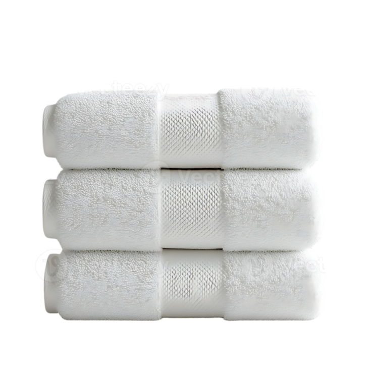 a stack of white towels on a white background
