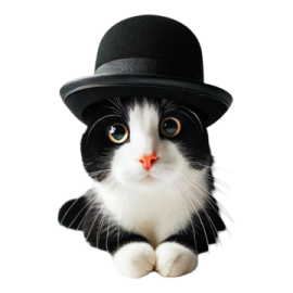 a black and white cat wearing a top hat