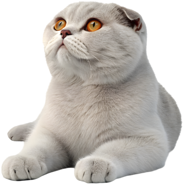 a white cat with orange eyes looking up
