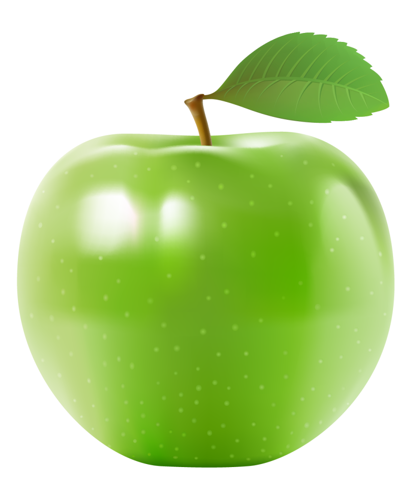 a green apple with a leaf on top