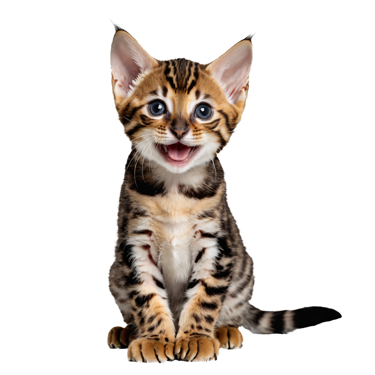 a small kitten sitting down with its mouth open