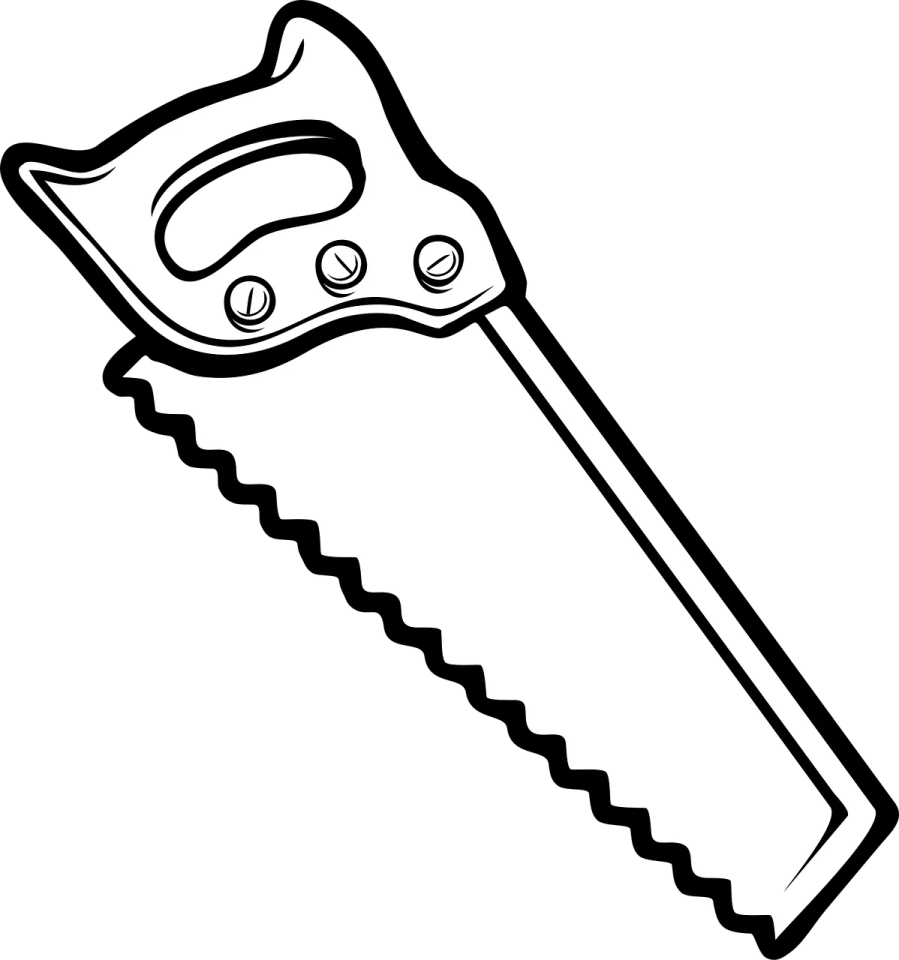 a black and white drawing of a saw