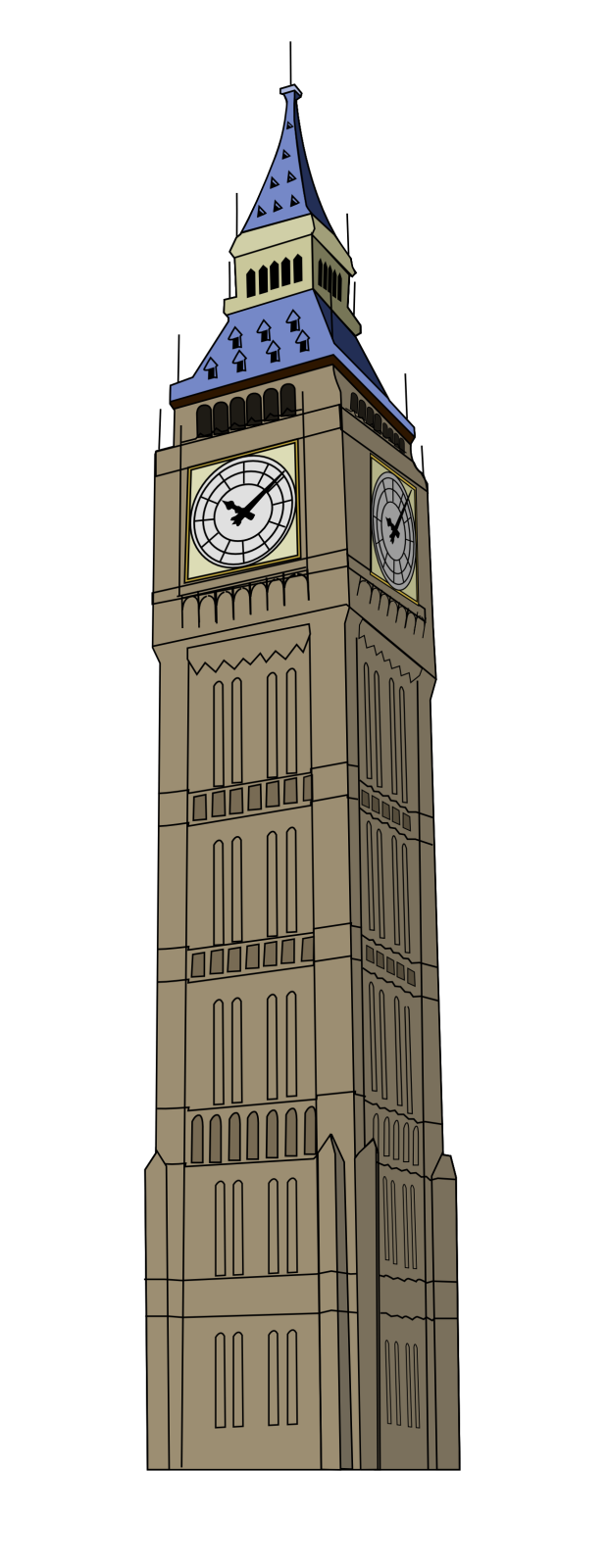 a drawing of a clock tower on a white background