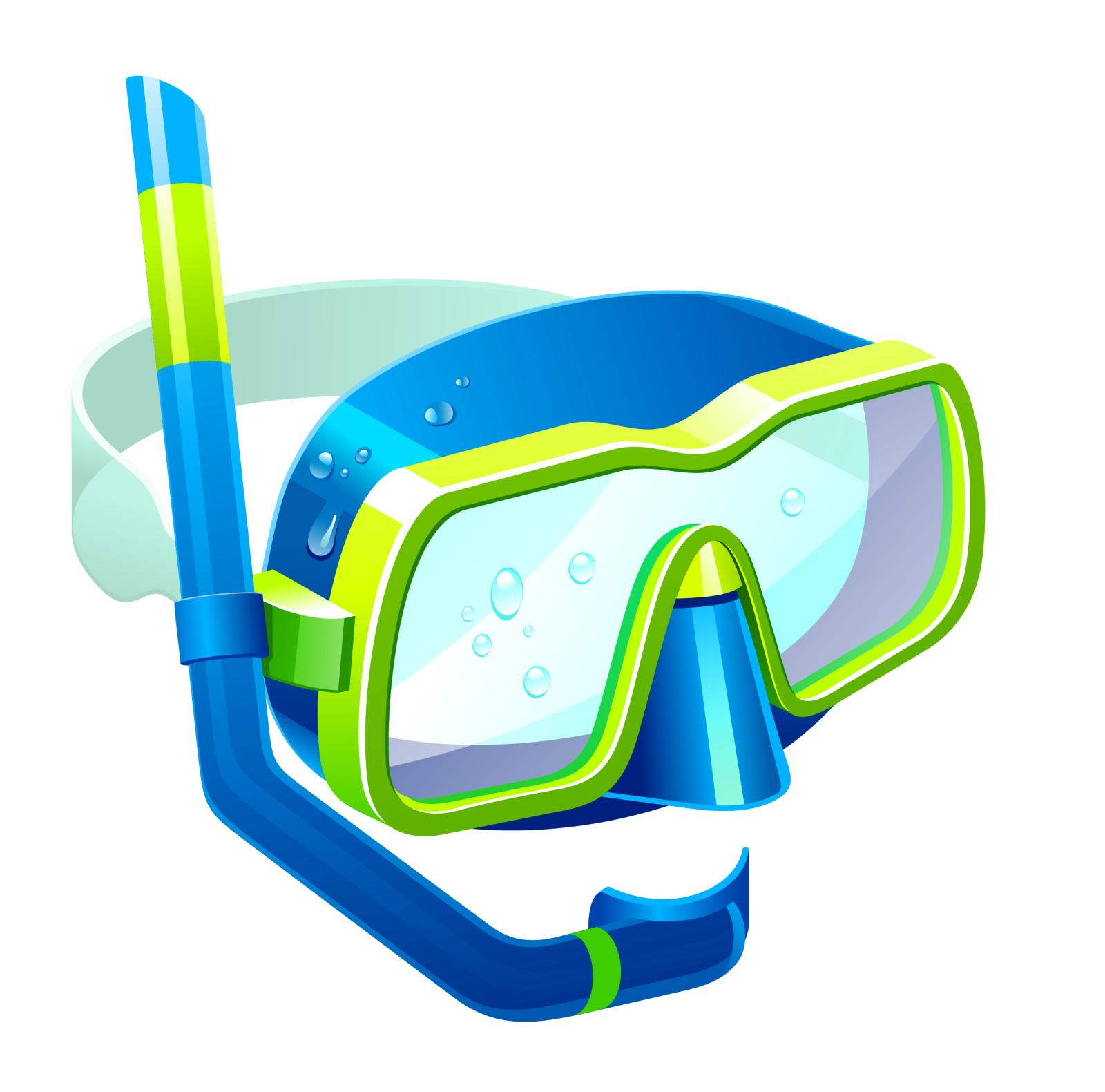 a blue and green scuba mask with a yellow tube