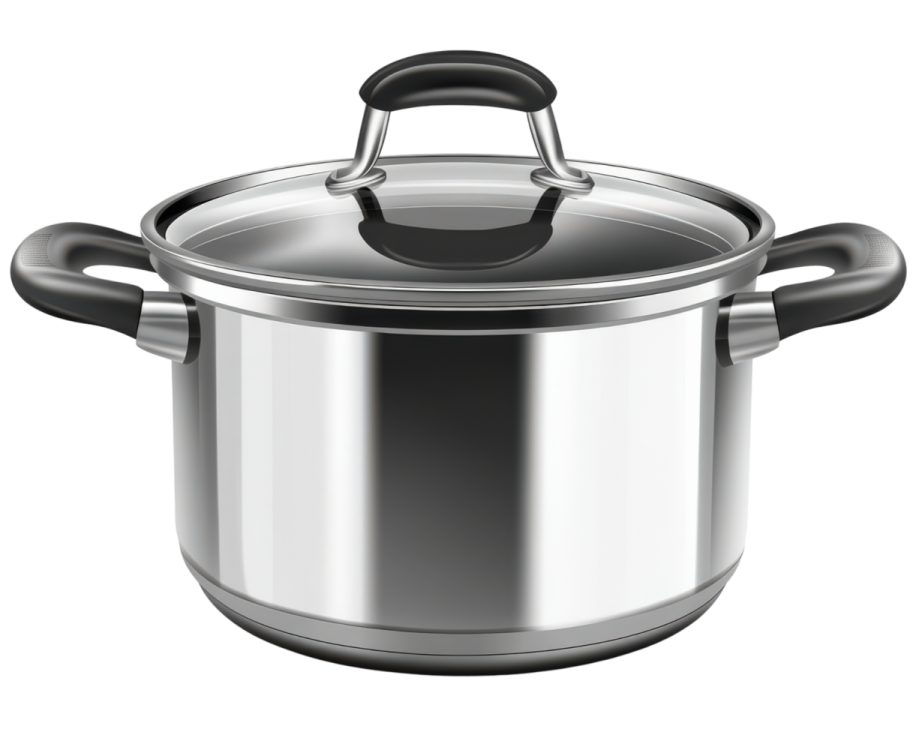 a stainless pot with lid and handle