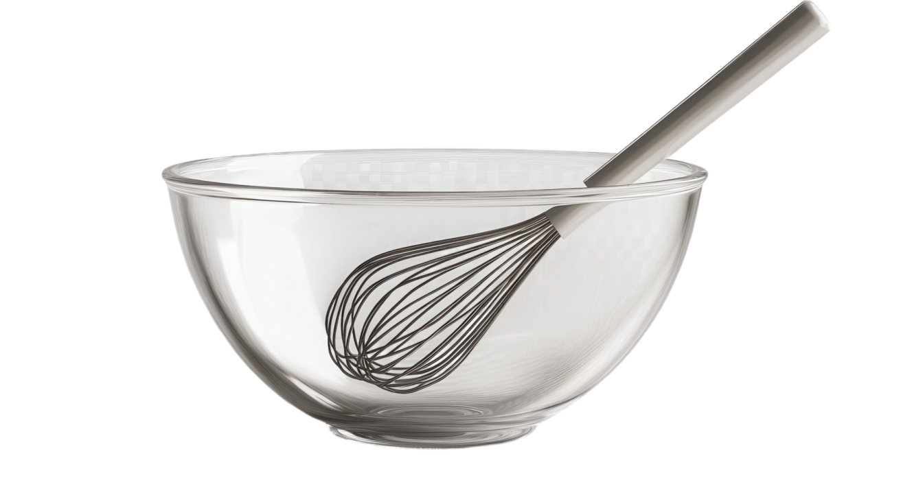 a glass bowl with a whise in it
