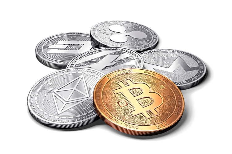 a pile of bitcoin coins
