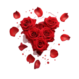 a bunch of red roses with hearts
